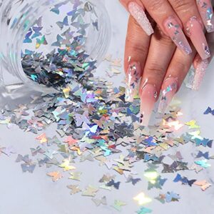 SKEMIX Butterfly Confetti Glitter Laser Sequins for DIY Crafts, Nail Art Decoration, Party Decoration - Holographic Silver, 4mm, 10g