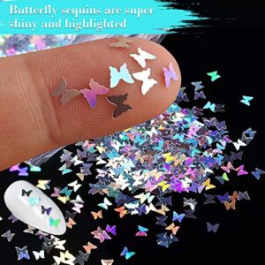 SKEMIX Butterfly Confetti Glitter Laser Sequins for DIY Crafts, Nail Art Decoration, Party Decoration - Holographic Silver, 4mm, 10g