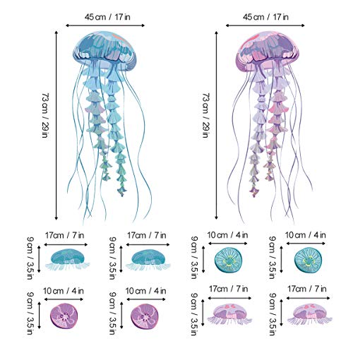 decalmile Large Jellyfish Wall Stickers Ocean Underwater Fish Wall Decals Girls Bedroom Nursery Bathroom Wall Decor(Jellyfish Size: 29"H x 17" W))