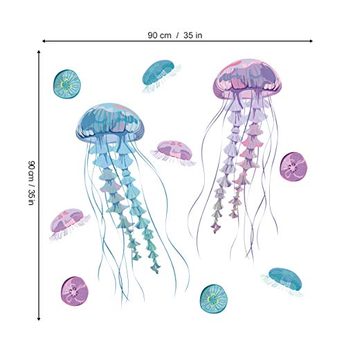 decalmile Large Jellyfish Wall Stickers Ocean Underwater Fish Wall Decals Girls Bedroom Nursery Bathroom Wall Decor(Jellyfish Size: 29"H x 17" W))