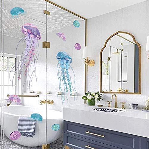 decalmile Large Jellyfish Wall Stickers Ocean Underwater Fish Wall Decals Girls Bedroom Nursery Bathroom Wall Decor(Jellyfish Size: 29"H x 17" W))