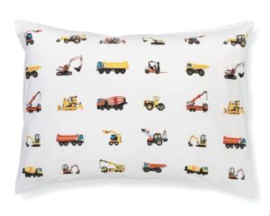 100% cotton toddler pillowcase by addison belle - fits both 13"x18" and 14"x19" pillows - soft, durable & breathable (construction trucks)