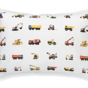 100% Cotton Toddler Pillowcase by ADDISON BELLE - Fits Both 13"x18" and 14"x19" Pillows - Soft, Durable & Breathable (Construction Trucks)