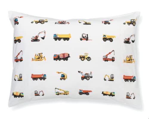 100% Cotton Toddler Pillowcase by ADDISON BELLE - Fits Both 13"x18" and 14"x19" Pillows - Soft, Durable & Breathable (Construction Trucks)