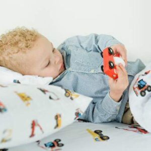 100% Cotton Toddler Pillowcase by ADDISON BELLE - Fits Both 13"x18" and 14"x19" Pillows - Soft, Durable & Breathable (Construction Trucks)