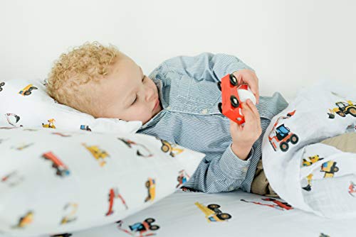 100% Cotton Toddler Pillowcase by ADDISON BELLE - Fits Both 13"x18" and 14"x19" Pillows - Soft, Durable & Breathable (Construction Trucks)