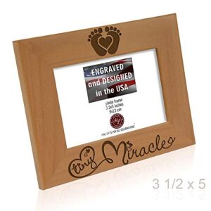 KATE POSH - Tiny Miracle Engraved Natural Wood Picture Frame, New Baby, New Dad & Mom, Parents Gifts, Ultrasound, Sonogram, Baby Gift, Pregnancy Gift, Baby Announcement Photo Frame