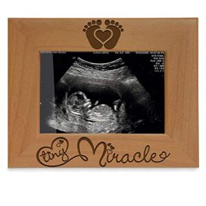 KATE POSH - Tiny Miracle Engraved Natural Wood Picture Frame, New Baby, New Dad & Mom, Parents Gifts, Ultrasound, Sonogram, Baby Gift, Pregnancy Gift, Baby Announcement Photo Frame