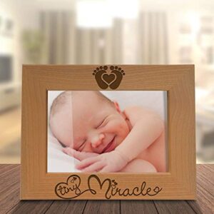 KATE POSH - Tiny Miracle Engraved Natural Wood Picture Frame, New Baby, New Dad & Mom, Parents Gifts, Ultrasound, Sonogram, Baby Gift, Pregnancy Gift, Baby Announcement Photo Frame