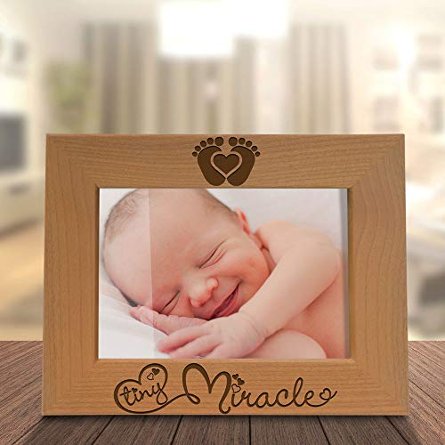 KATE POSH - Tiny Miracle Engraved Natural Wood Picture Frame, New Baby, New Dad & Mom, Parents Gifts, Ultrasound, Sonogram, Baby Gift, Pregnancy Gift, Baby Announcement Photo Frame