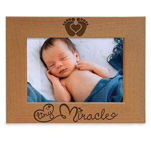 KATE POSH - Tiny Miracle Engraved Natural Wood Picture Frame, New Baby, New Dad & Mom, Parents Gifts, Ultrasound, Sonogram, Baby Gift, Pregnancy Gift, Baby Announcement Photo Frame