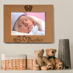 KATE POSH - Tiny Miracle Engraved Natural Wood Picture Frame, New Baby, New Dad & Mom, Parents Gifts, Ultrasound, Sonogram, Baby Gift, Pregnancy Gift, Baby Announcement Photo Frame