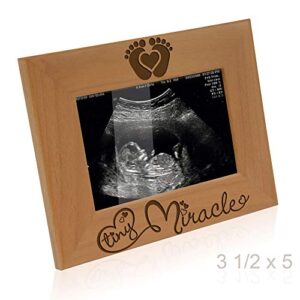 KATE POSH - Tiny Miracle Engraved Natural Wood Picture Frame, New Baby, New Dad & Mom, Parents Gifts, Ultrasound, Sonogram, Baby Gift, Pregnancy Gift, Baby Announcement Photo Frame