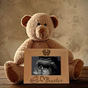 KATE POSH - Tiny Miracle Engraved Natural Wood Picture Frame, New Baby, New Dad & Mom, Parents Gifts, Ultrasound, Sonogram, Baby Gift, Pregnancy Gift, Baby Announcement Photo Frame