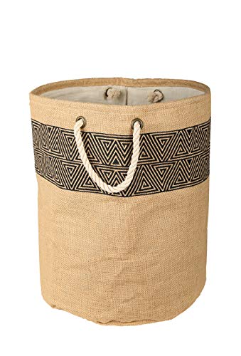 Large Woven Laundry Basket, Decorative Blanket Storage Basket for Living Room, Round Wicker Basket for Towels, Cloths, Farmhouse Jute Basket for Home Decor, 15 x 12 Inches