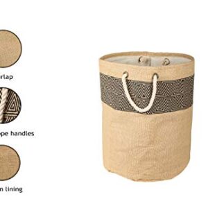 Large Woven Laundry Basket, Decorative Blanket Storage Basket for Living Room, Round Wicker Basket for Towels, Cloths, Farmhouse Jute Basket for Home Decor, 15 x 12 Inches