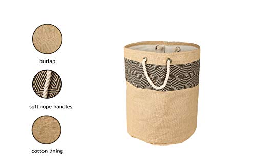 Large Woven Laundry Basket, Decorative Blanket Storage Basket for Living Room, Round Wicker Basket for Towels, Cloths, Farmhouse Jute Basket for Home Decor, 15 x 12 Inches