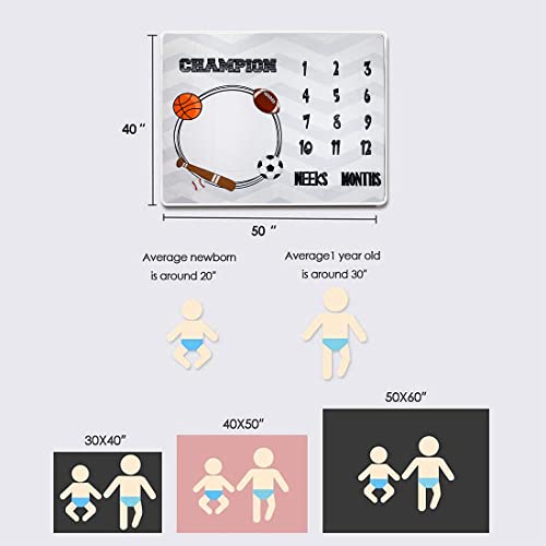 Homegician Baby Monthly Milestone Blanket Photo Prop for Newborn Growth Photography Football Baseball Basketball Soccer Champion Sports Month Blanket