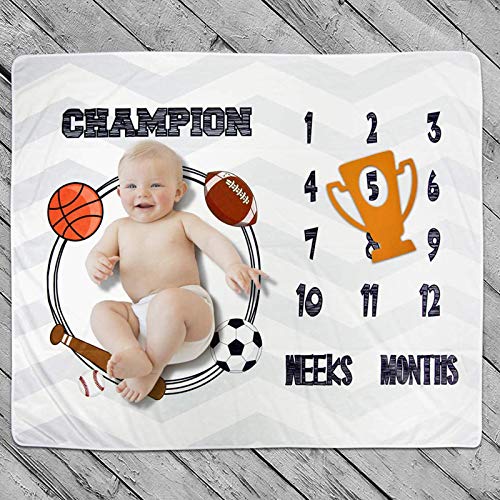 Homegician Baby Monthly Milestone Blanket Photo Prop for Newborn Growth Photography Football Baseball Basketball Soccer Champion Sports Month Blanket