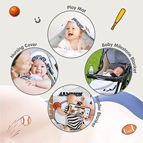 Homegician Baby Monthly Milestone Blanket Photo Prop for Newborn Growth Photography Football Baseball Basketball Soccer Champion Sports Month Blanket