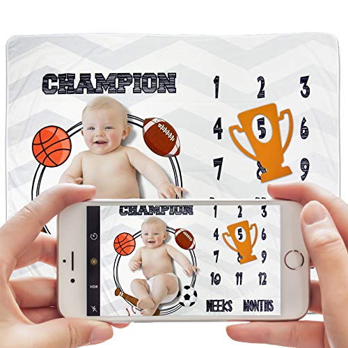 Homegician Baby Monthly Milestone Blanket Photo Prop for Newborn Growth Photography Football Baseball Basketball Soccer Champion Sports Month Blanket