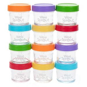 weesprout glass baby food storage jars - 12 set, 4 oz baby food jars with plastic lids, freezer storage, reusable small glass baby food containers, microwave & dishwasher safe, for infant & baby food