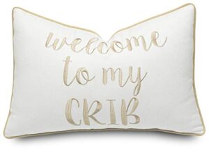 rudransha welcome to my crib embroidered lumbar accent throw pillow cover - nursery decor - 12x18, ivory-beige