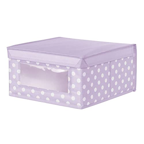 mDesign Medium Soft Stackable Fabric Baby Nursery Storage Organizer Holder Bin Box with Front Window and Lid for Child/Kids Bedroom, Playroom, Classroom - 4 Pack, Light Wisteria Purple/White Polka Dot