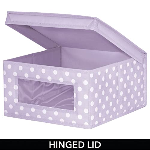 mDesign Medium Soft Stackable Fabric Baby Nursery Storage Organizer Holder Bin Box with Front Window and Lid for Child/Kids Bedroom, Playroom, Classroom - 4 Pack, Light Wisteria Purple/White Polka Dot