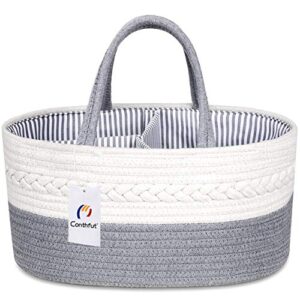 conthfut baby diaper caddy organizer 100% cotton rope nursery storage bin for boys and girls large tote bag & car organizer with removable inserts baby shower basket