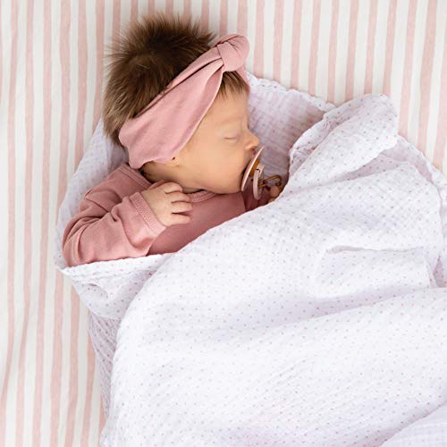 Ely's & Co. Patent Pending Waterproof Crib Sheet | Toddler Sheet no Need for Crib Mattress Pad Cover or Protector I Mauve Pink Splash and Stripes