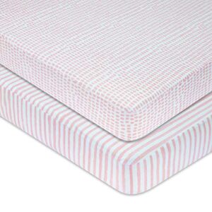 Ely's & Co. Patent Pending Waterproof Crib Sheet | Toddler Sheet no Need for Crib Mattress Pad Cover or Protector I Mauve Pink Splash and Stripes