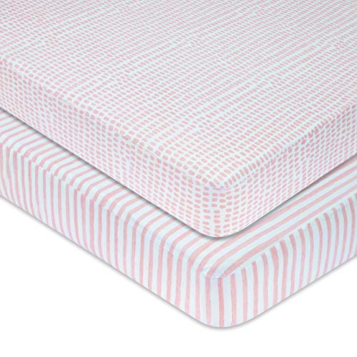 Ely's & Co. Patent Pending Waterproof Crib Sheet | Toddler Sheet no Need for Crib Mattress Pad Cover or Protector I Mauve Pink Splash and Stripes