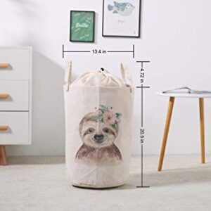 LifeCustomize Large Laundry Basket Hamper Cute Baby Sloth Collapsible Drawstring Storage Baskets Nursery Baby