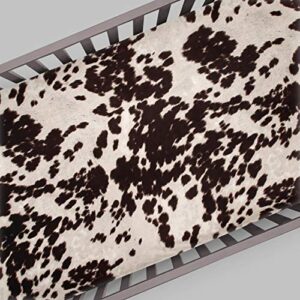 glenna jean baby fitted crib sheet white cow skin western animal print for baby boys & girls, brown, standard , 52x28x6 inch (pack of 1)