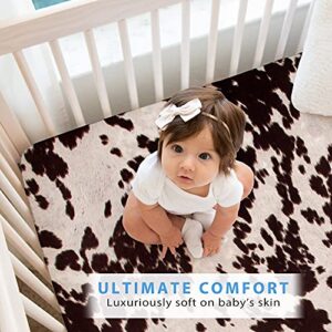 Glenna Jean Baby Fitted Crib Sheet White Cow Skin Western Animal Print for Baby Boys & Girls, Brown, Standard , 52x28x6 Inch (Pack of 1)