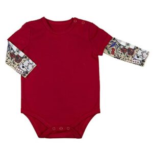stephan baby snapshirt-style diaper cover with tattoo sleeves, classic ink, red, fits 6-12 months