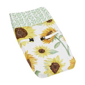 sweet jojo designs yellow, green and white sunflower boho floral girl baby nursery changing pad cover - farmhouse watercolor flower