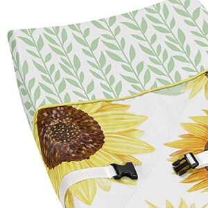 Sweet Jojo Designs Yellow, Green and White Sunflower Boho Floral Girl Baby Nursery Changing Pad Cover - Farmhouse Watercolor Flower