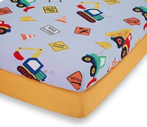 everyday kids 2 pack fitted boys crib sheet, 100% soft breathable microfiber baby sheet, fits standard size crib mattress 28in x 52in, nursery sheet - construction/gold