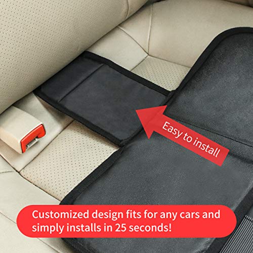 Kaiphy Car Seat Protector - Seat Protection Mat - Thick Padding - Durable, Waterproof Fabric, Leather Reinforced Corners & 3 Pockets for Handy Storage Black