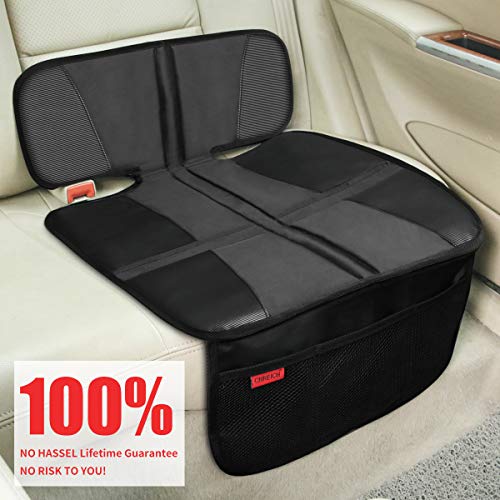 Kaiphy Car Seat Protector - Seat Protection Mat - Thick Padding - Durable, Waterproof Fabric, Leather Reinforced Corners & 3 Pockets for Handy Storage Black