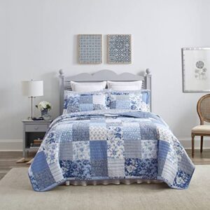 laura ashley - twin quilt set, reversible cotton bedding with matching sham, farmhouse inspired home decor (paisley printed patchwork blue, twin)