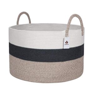 extra large woven cotton rope basket 21.7"x13.8" | xxxl storage basket kid&baby clothes hamper laundry bin nursery with handles for toys,towels,pillows-decor blanket basket living room