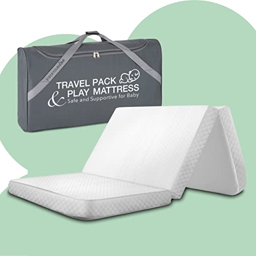 Stock Your Home Foldable Travel Pack n Play Mattress Pad with Bag, Waterproof Portable Mini Crib Mattresses, Baby Bed Playpen Memory Foam Topper, Playard Pen Accessories, Traveling Case Included