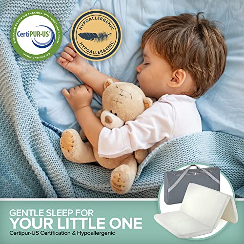 Stock Your Home Foldable Travel Pack n Play Mattress Pad with Bag, Waterproof Portable Mini Crib Mattresses, Baby Bed Playpen Memory Foam Topper, Playard Pen Accessories, Traveling Case Included