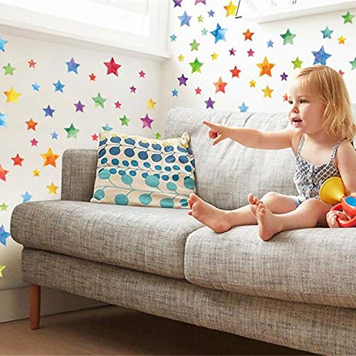 Coobbar 147 Count Multi Size Polka Wall Decals, Peel and Stick Wall Stickers, Rainbow Wall Decals for Kids Room, Living Room, Bedroom(Round and Star)