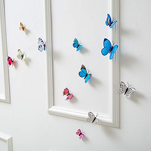 36PCS Butterfly Wall Decals - 3D Butterflies Decor for Wall Sticker Removable Mural Stickers Home Decoration Kids Room Bedroom Decor (Blue)