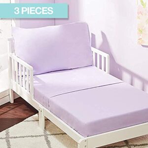 EVERYDAY KIDS 3 Piece Toddler Sheet Set - Soft Breathable Microfiber Toddler Bedding - Includes a Flat Sheet, a Fitted Sheet and a Pillowcase - Solid Purple