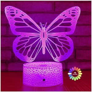 butterfly night light, birthday gift for girls 3d illusion lamp kids bedside lamp with 16 colors changing remote control butterfly toys girls gifts (butterfly)